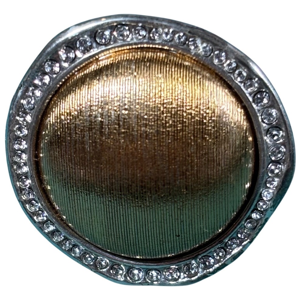 Gold Silver Tone Rhinestone Halo Statement Cocktail Ring Size 8.25 Mixed Metal